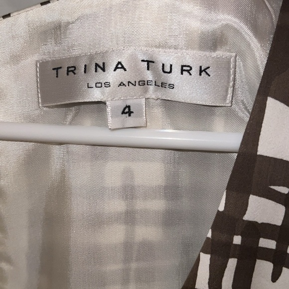 Trina Turk Brown White Silk-Blend Dress 4 - Picture 4 of 6